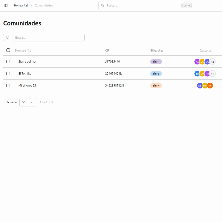 Comunidades interface